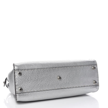 Fendi Cuoio Romano Lux Selleria Medium Peekaboo Iconic Satchel Argento 4 of 12