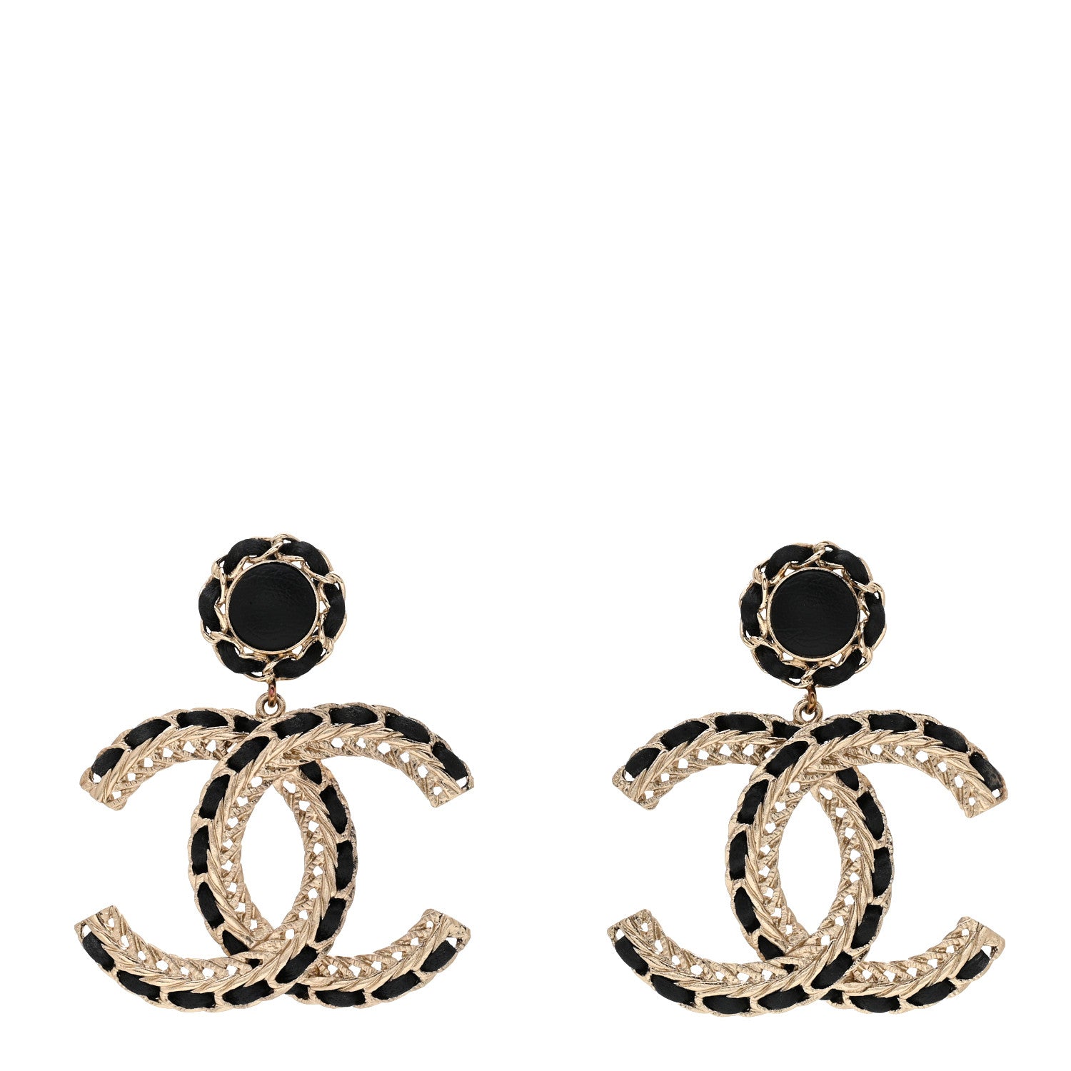 Chanel Lambskin CC Chain Drop Earrings Black Gold 1 of 5