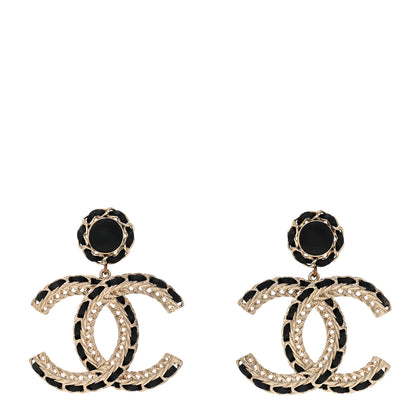 Chanel Lambskin CC Chain Drop Earrings Black Gold 1 of 5