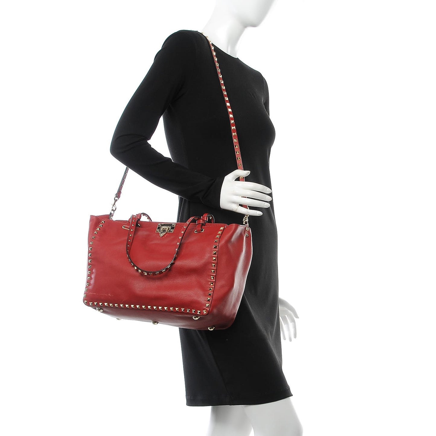 Vitello Medium Rockstud Tote Rosso Valentino