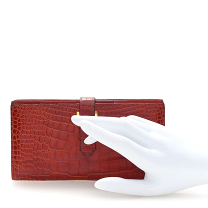Hermes Shiny Alligator Bearn Gusset Wallet Geranium 2 of 7