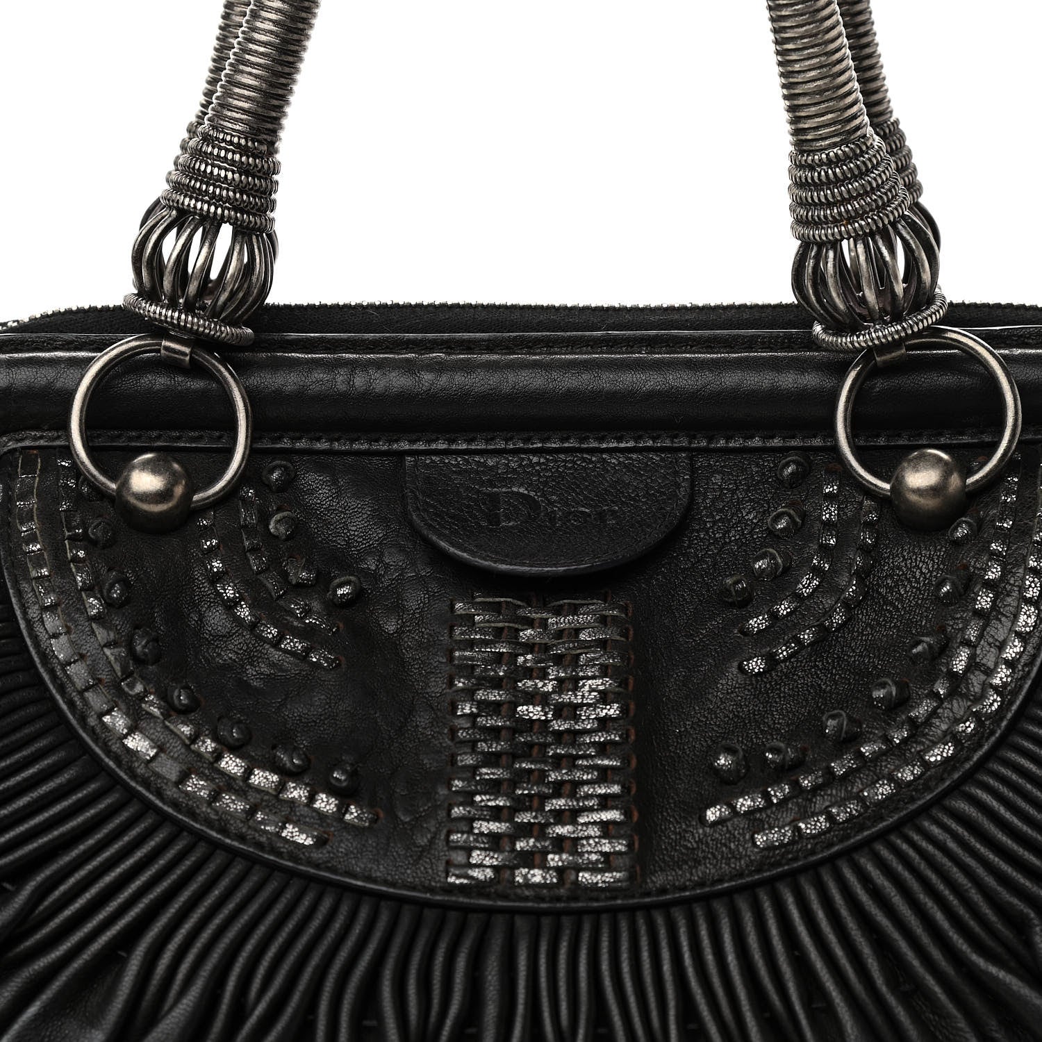 Christian Dior Lambskin Plisse Pleated Frame Satchel Black 8 of 10