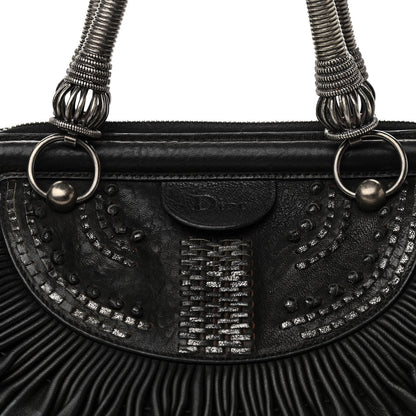 Christian Dior Lambskin Plisse Pleated Frame Satchel Black 8 of 10