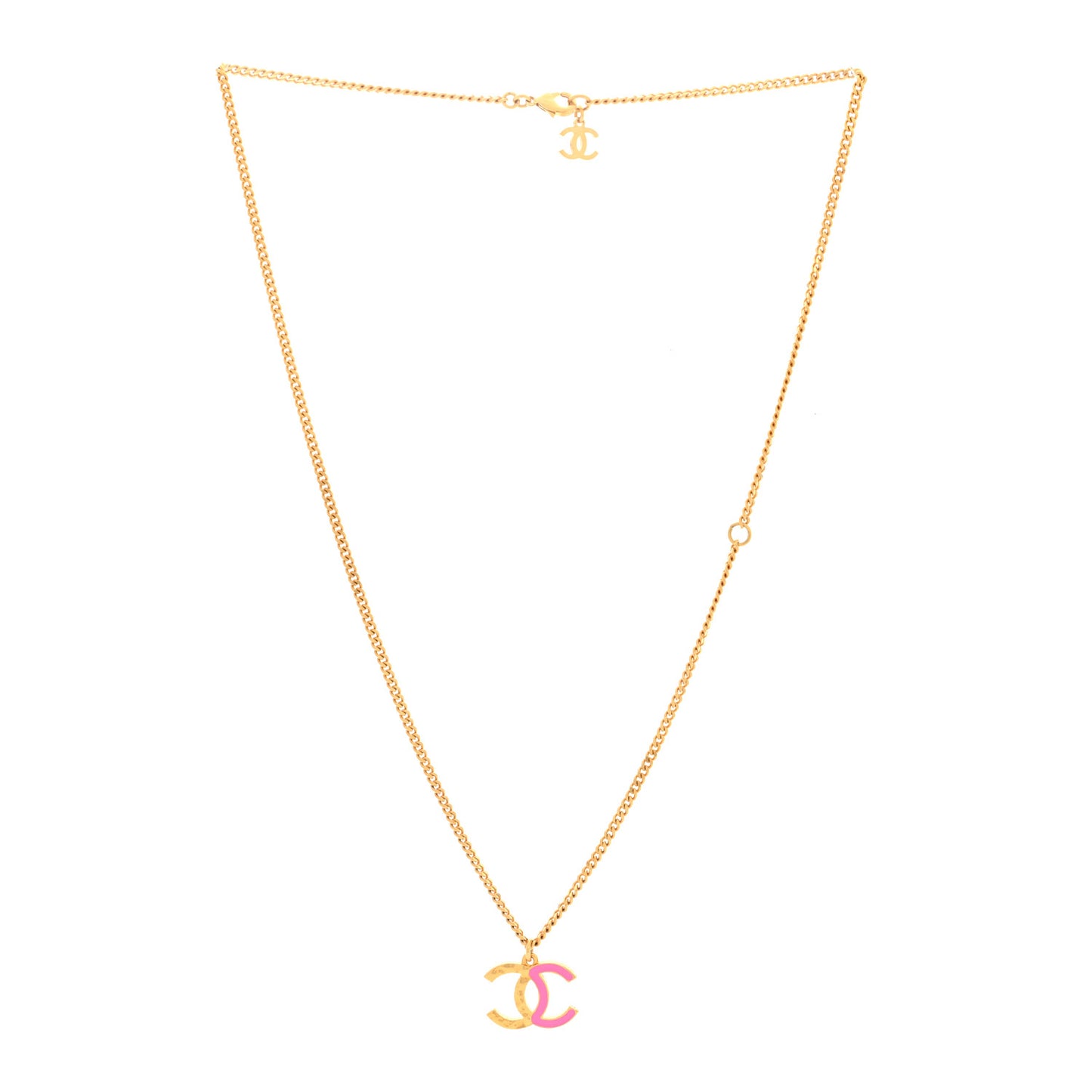 Metal Enamel CC Pendant Necklace Pink Gold