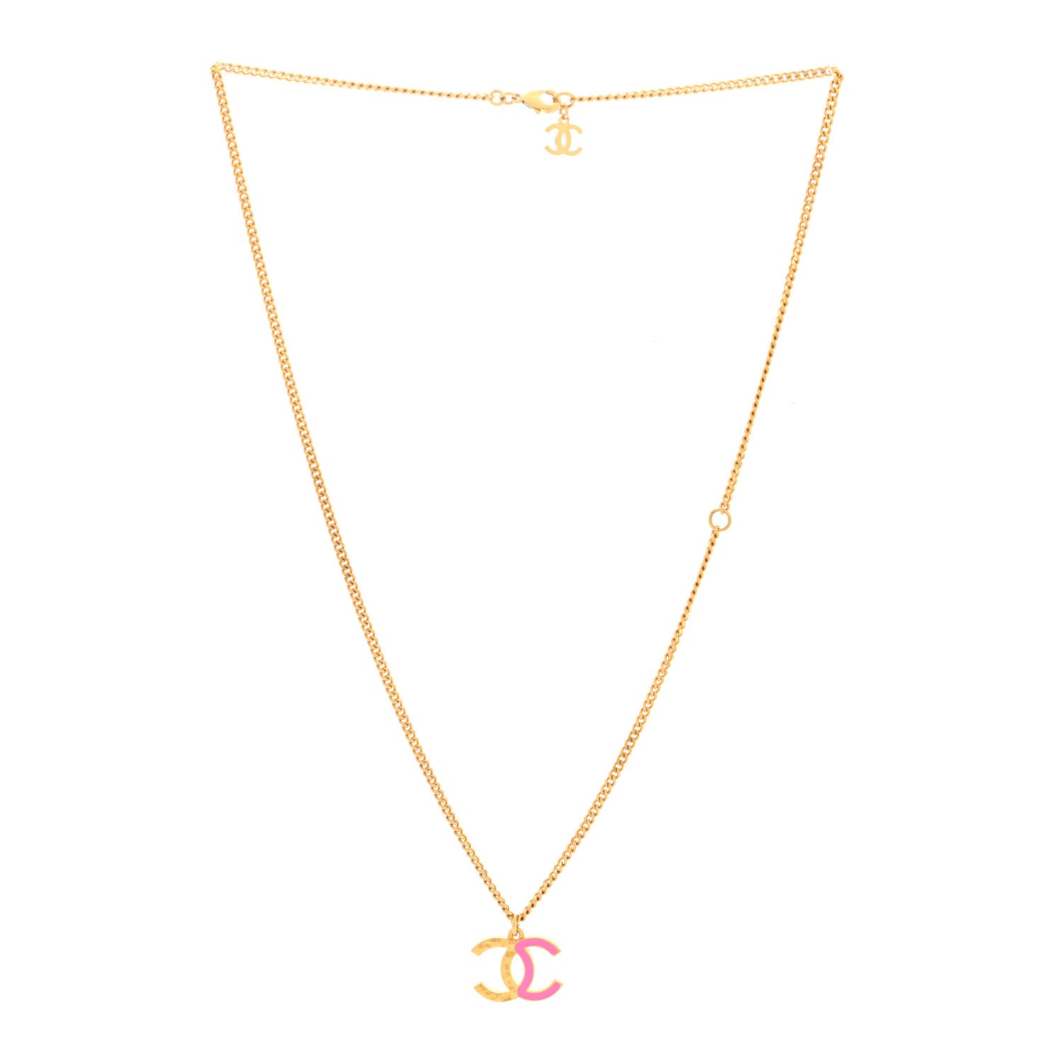 Chanel Metal Enamel CC Pendant Necklace Pink Gold 3 of 5
