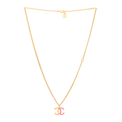 Chanel Metal Enamel CC Pendant Necklace Pink Gold 3 of 5
