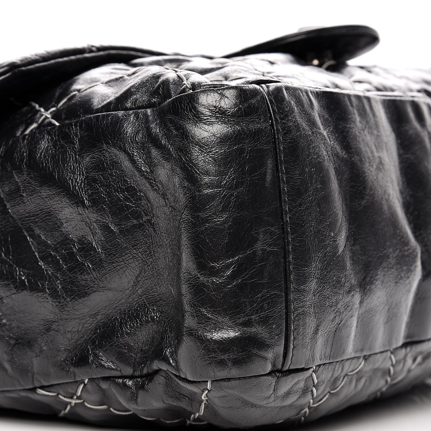 Chanel Glazed Goatskin Double Stitch Maxi Flap Black 8 of 10