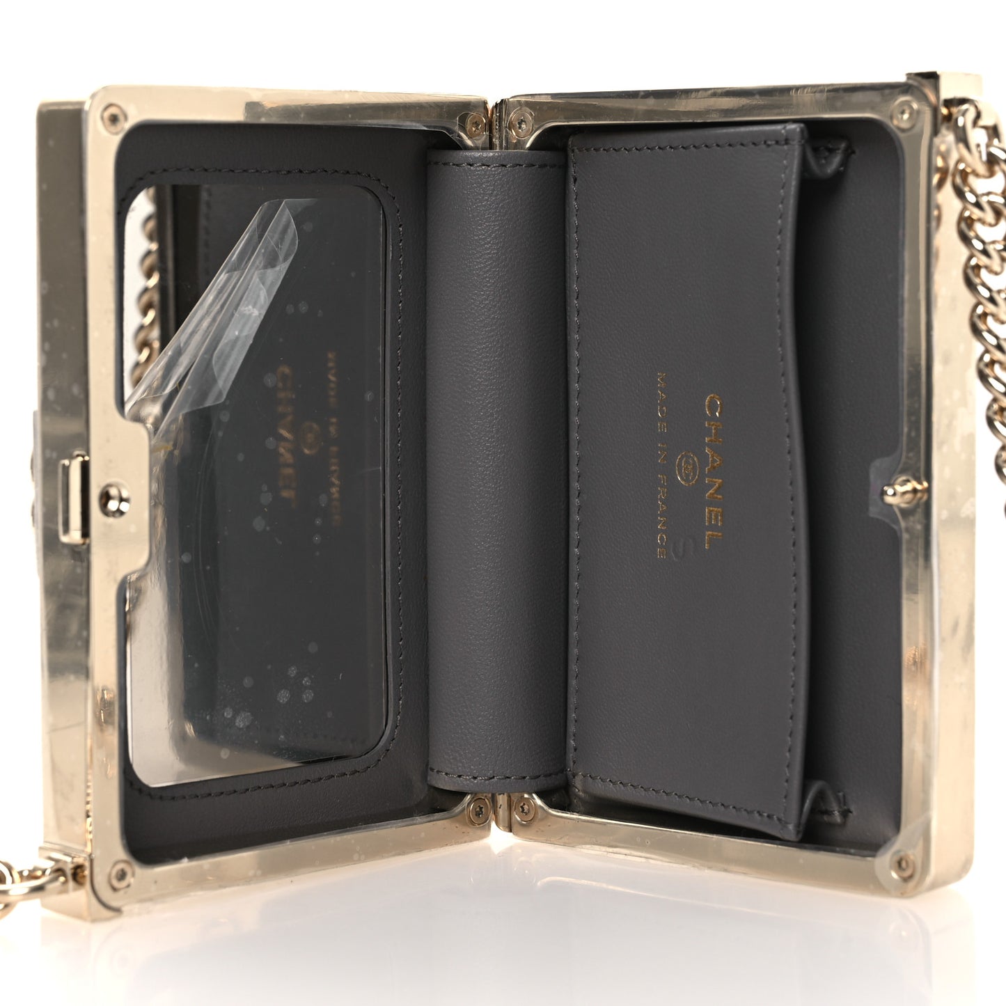 Lambskin Quilted Boy Minaudiere Dark Grey