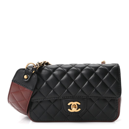 Chanel Calfskin Quilted Small Strap Into Flap Bag Black Burgundy 1 of 10