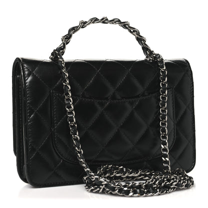 Chanel Shiny Crumpled Calfskin Strass Quilted Top Handle Wallet On Chain WOC Black 3 of 11