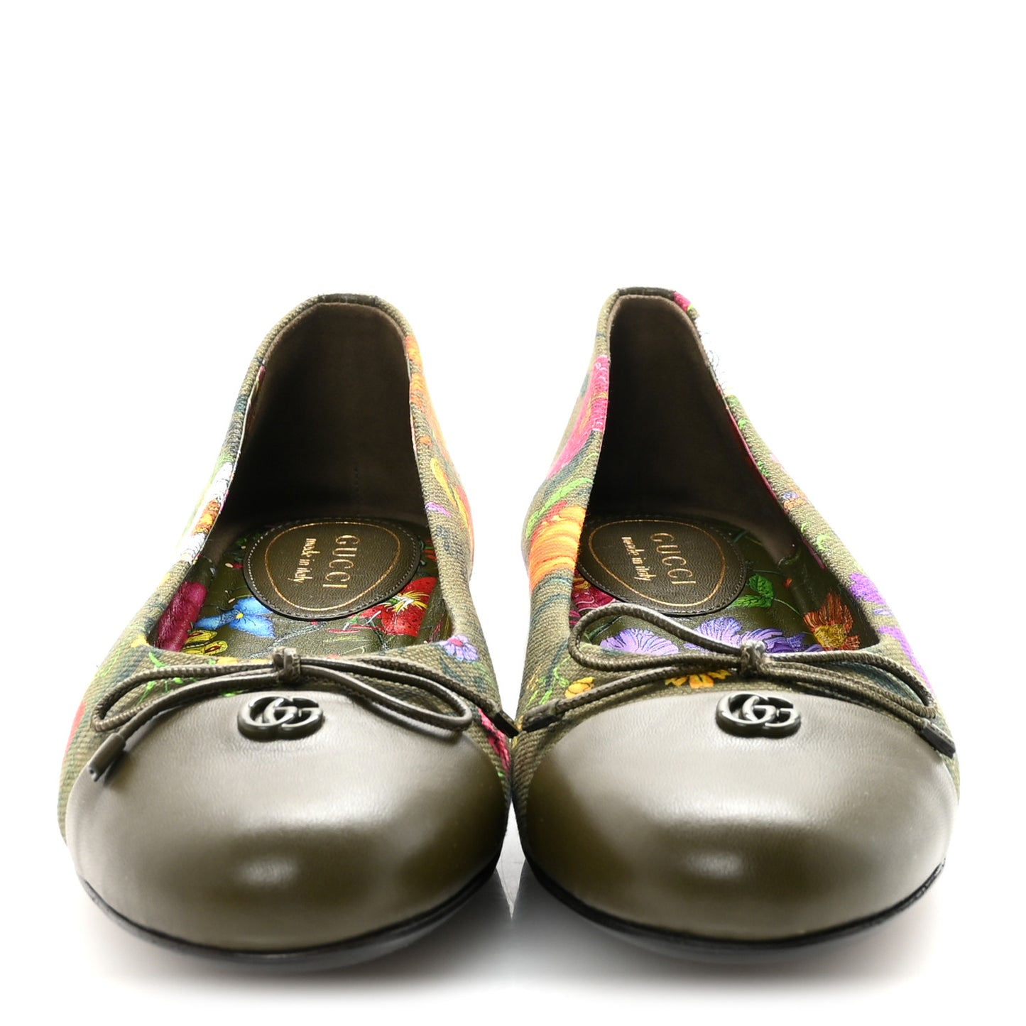 Sepang Flora Faded Canvas GG Marmont Ballerina Flats 39 Dark Green