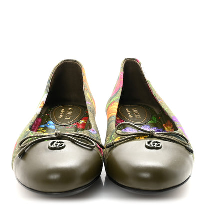 Gucci Sepang Flora Faded Canvas GG Marmont Ballerina Flats 39 Dark Green 3 of 10