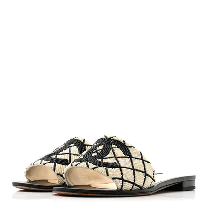 Chanel Pearl Embroidery CC Mules 38.5 Black White 4 of 12