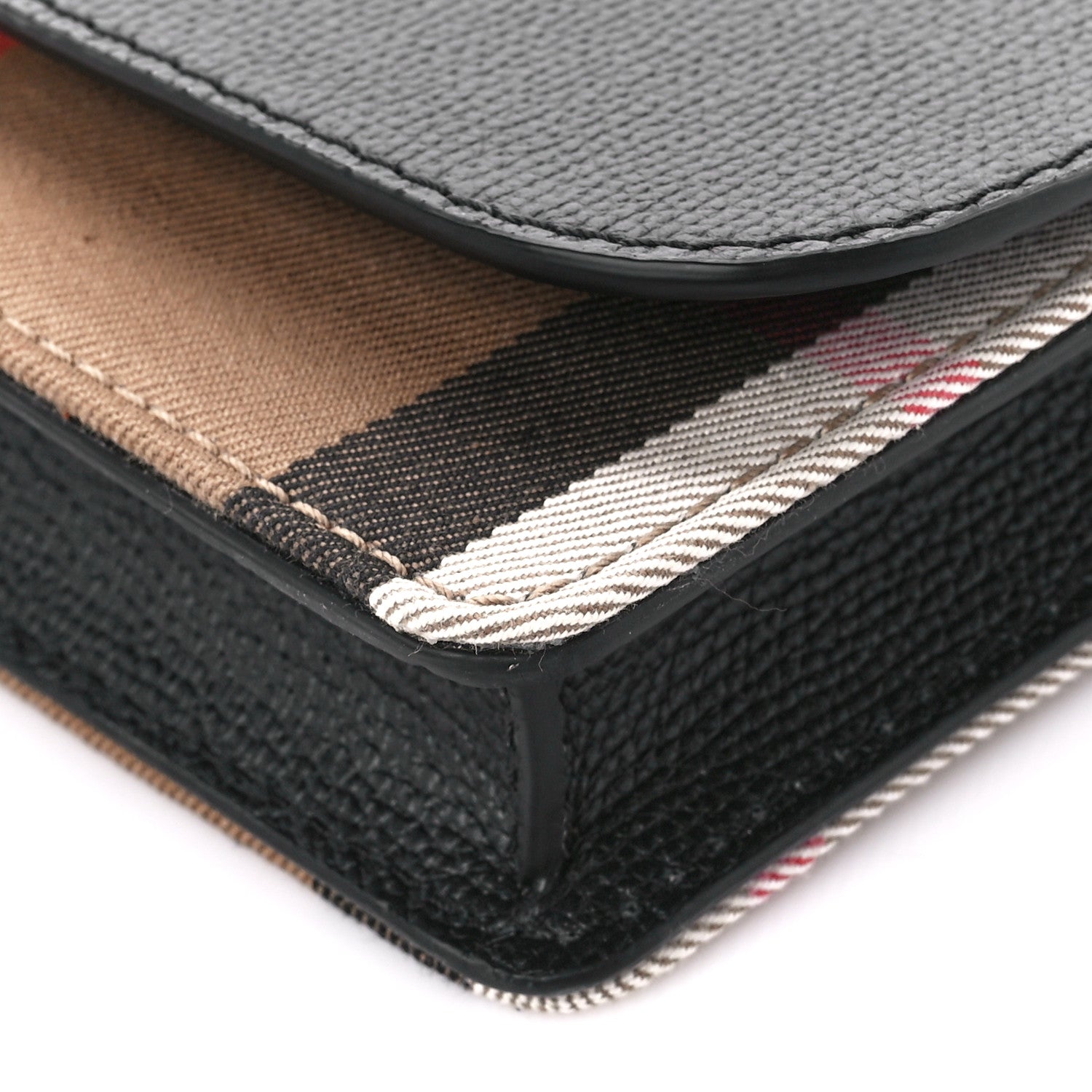 Burberry Derby Calfskin House Check Wallet On Chain Black 10 of 10