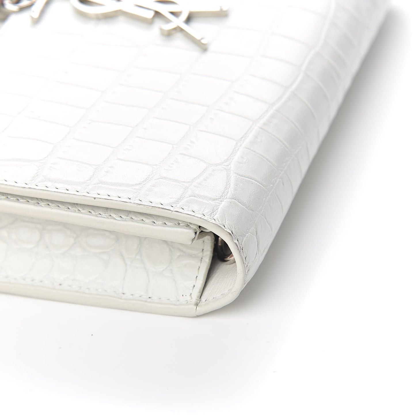 Calfskin Crocodile Embossed Kate Monogram Tassel Chain Wallet Cremasoft