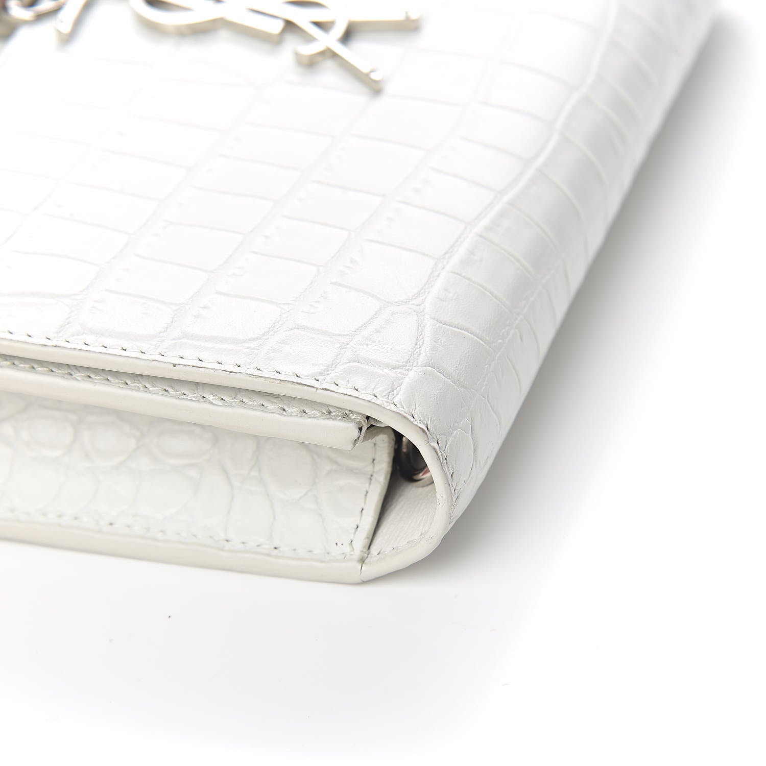Saint Laurent Calfskin Crocodile Embossed Kate Monogram Tassel Chain Wallet Cremasoft 9 of 13