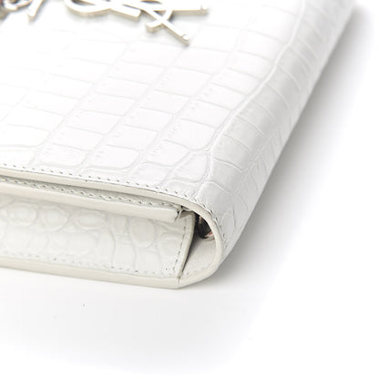 Saint Laurent Calfskin Crocodile Embossed Kate Monogram Tassel Chain Wallet Cremasoft 9 of 13