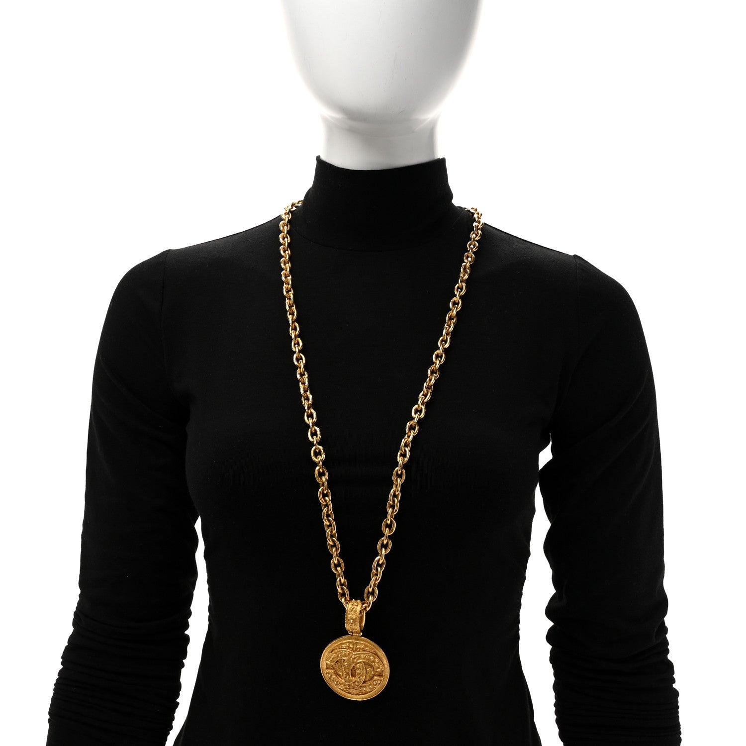 Chanel CC Medallion Long Chain Necklace Gold 2 of 6