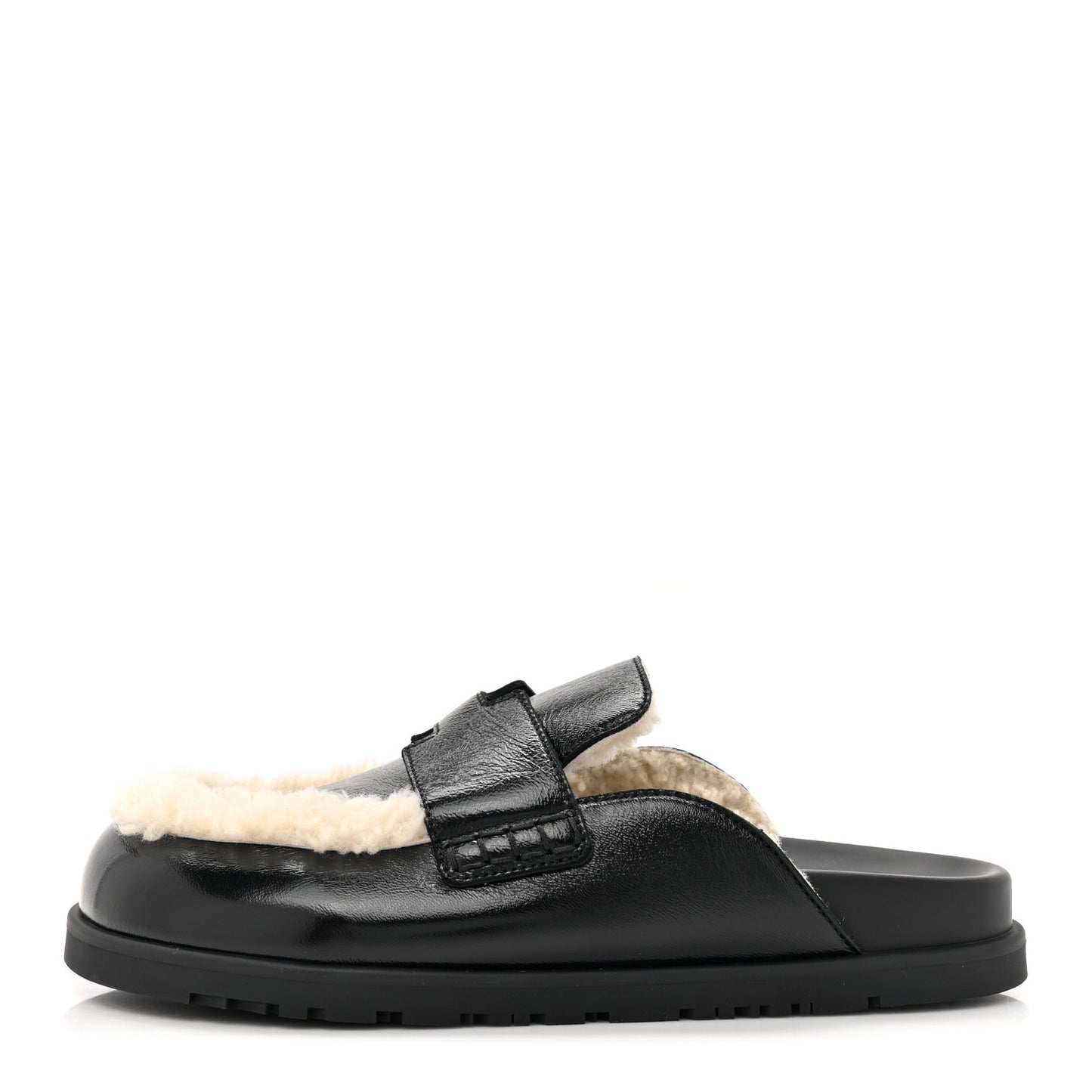 Glazed Nappa Shearling Shearling Go Mules 38.5 Black Ecru