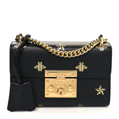 Gucci Grained Calfskin Bee Star Small Padlock Shoulder Bag Black 1 of 12