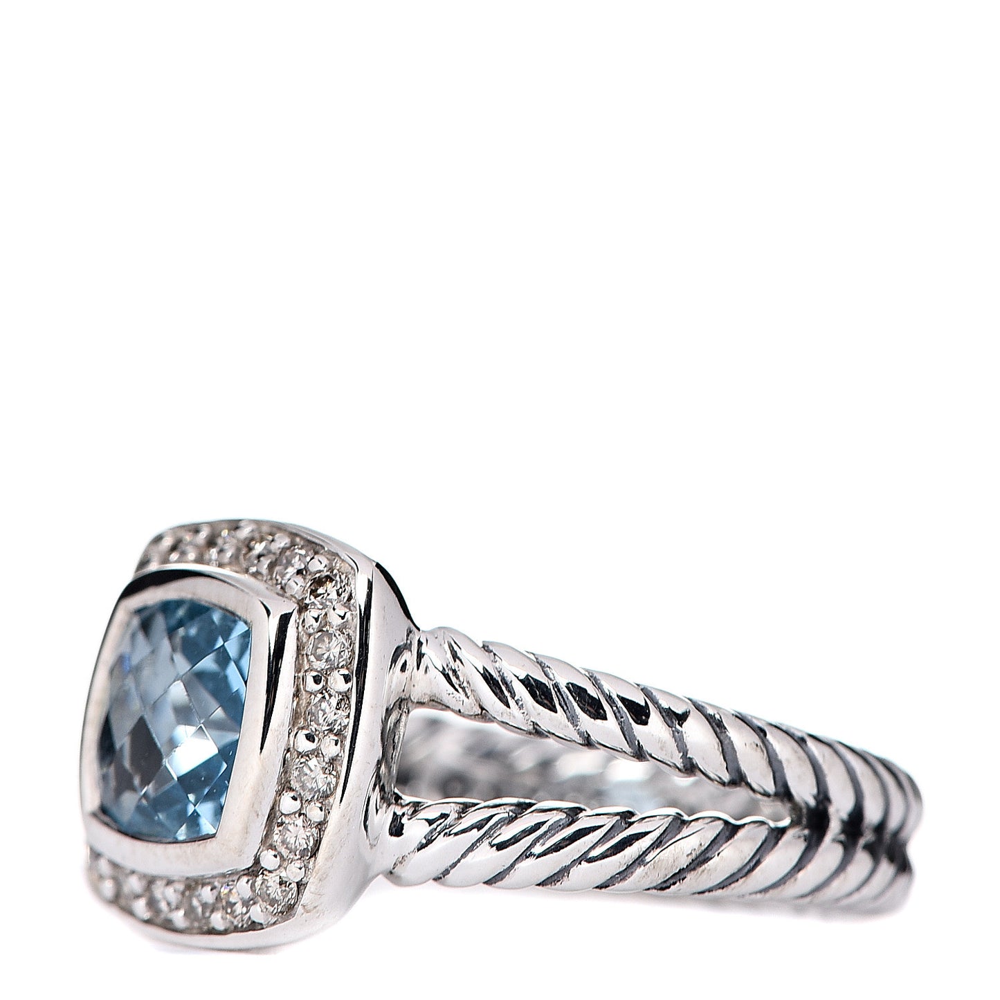Sterling Silver Diamond Blue Topaz 7mm Petite Albion Ring 50 5.25