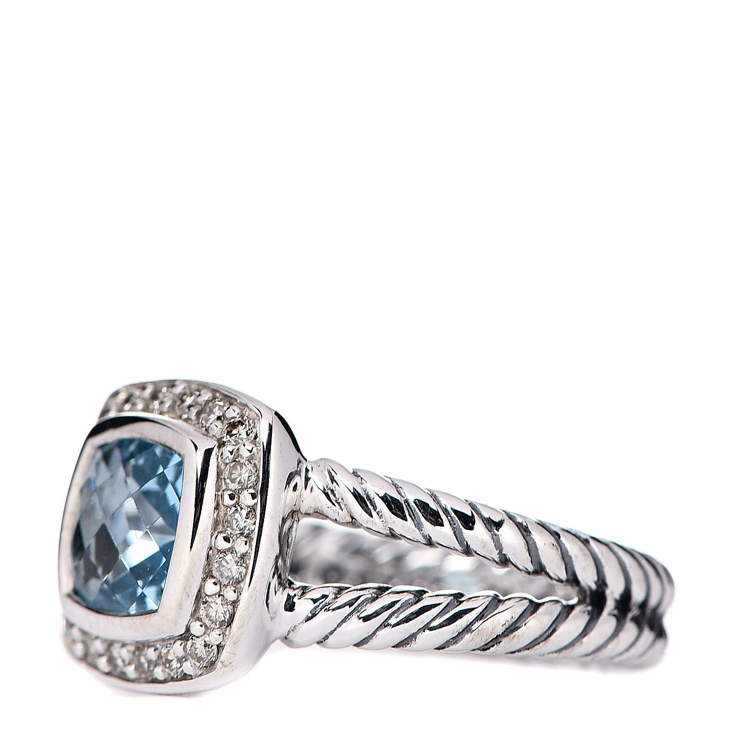 David Yurman Sterling Silver Diamond Blue Topaz 7mm Petite Albion Ring 50 5.25 2 of 5