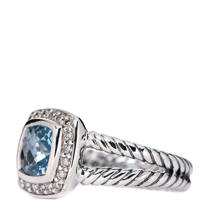 David Yurman Sterling Silver Diamond Blue Topaz 7mm Petite Albion Ring 50 5.25 2 of 5