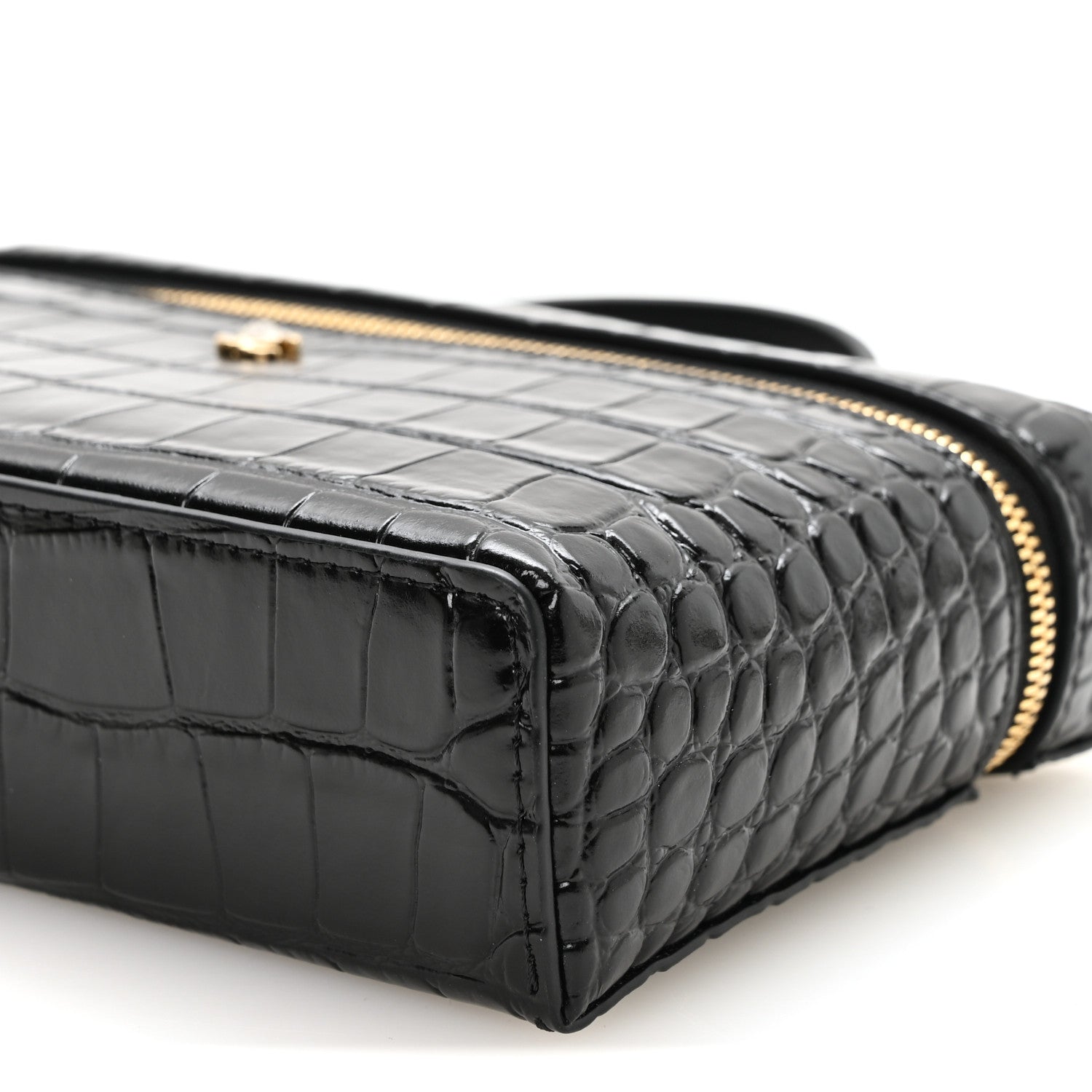 Chanel Calfskin Crocodile Embossed Crococo Top Handle Slim Vanity Case With Chain Black 10 of 11