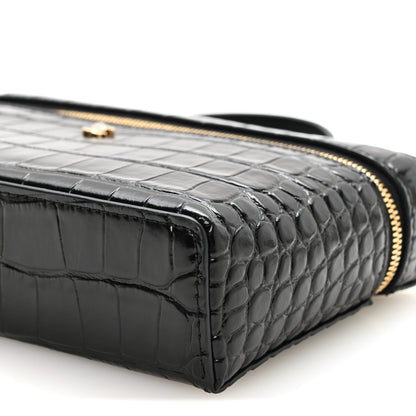 Chanel Calfskin Crocodile Embossed Crococo Top Handle Slim Vanity Case With Chain Black 10 of 11