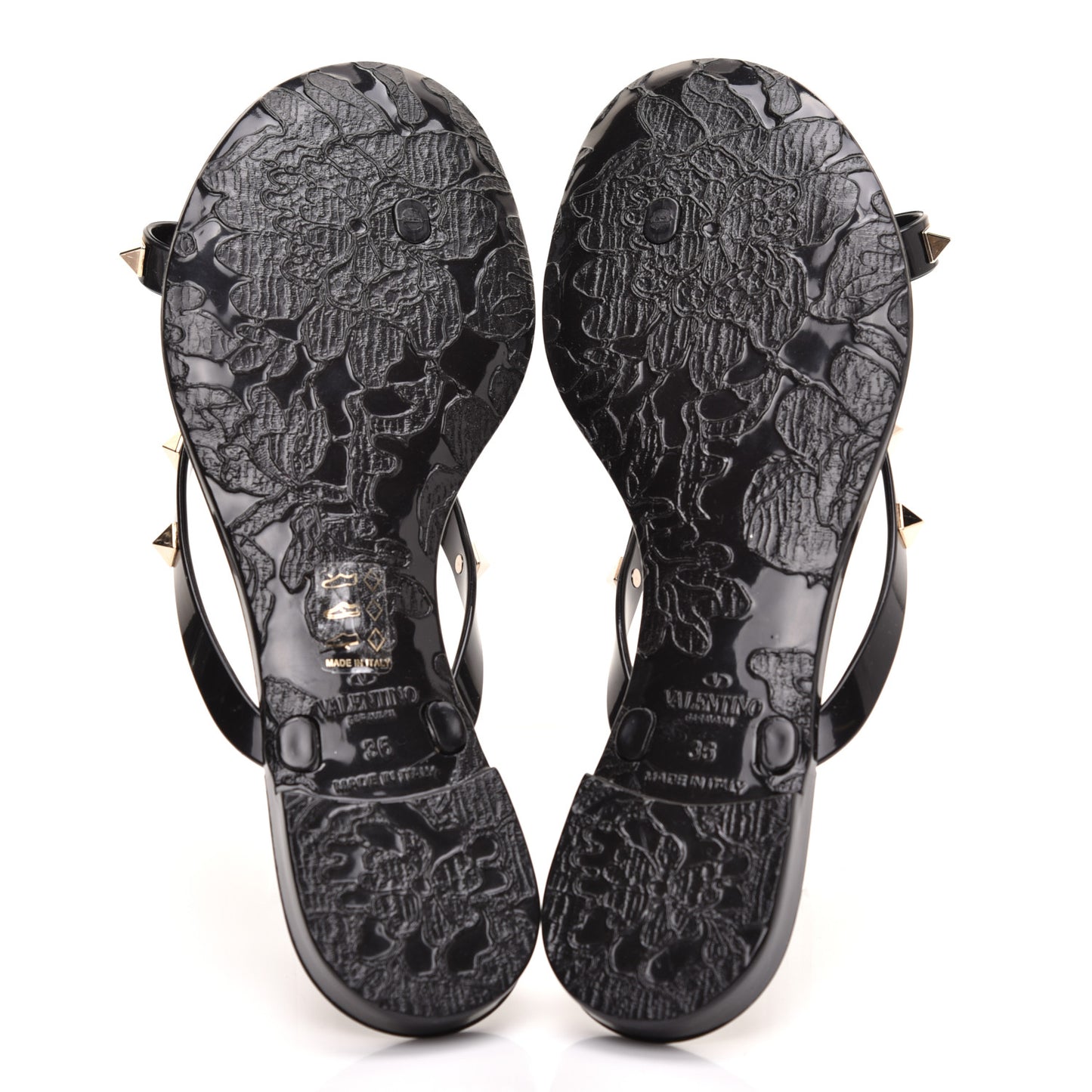 PVC Jelly Rockstud Bow Thong Sandals 36 Black