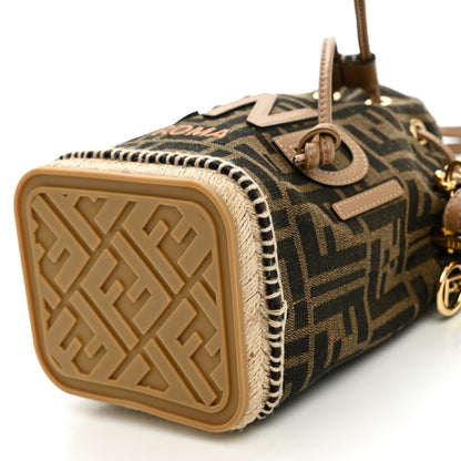Fendi Fabric Jacquard Vitello Grace Raffia FF 1974 Logo Mini Mon Tresor Bucket Bag Tobacco Moro Sand 10 of 10
