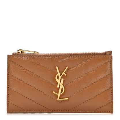 Saint Laurent Grain De Poudre Matelasse Chevron Monogram Fragments Zippered Card Case Naturel Dark 1 of 9