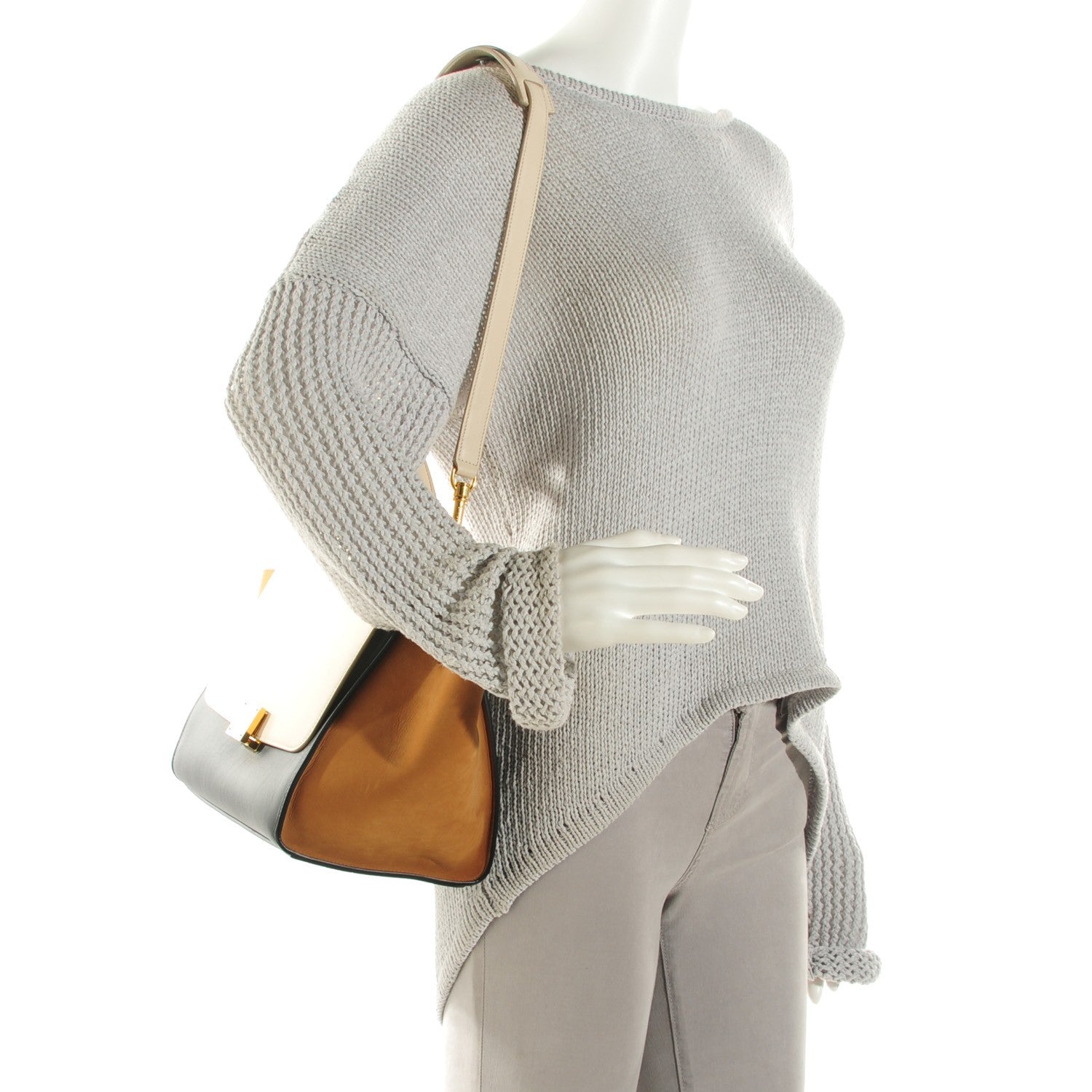 Celine Smooth Calfskin Suede Small Tri-Color Trapeze White 2 of 7