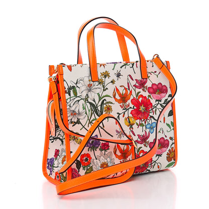 Gucci Canvas Medium Flora Tote White Multicolor Orange Fluo 3 of 11