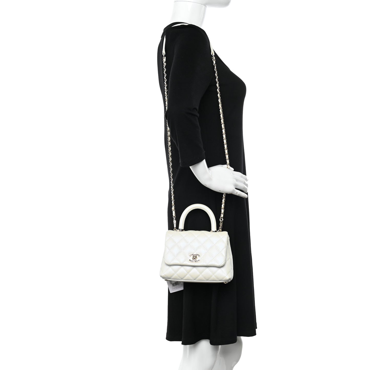 Iridescent Caviar Quilted Extra Mini Coco Handle Flap White