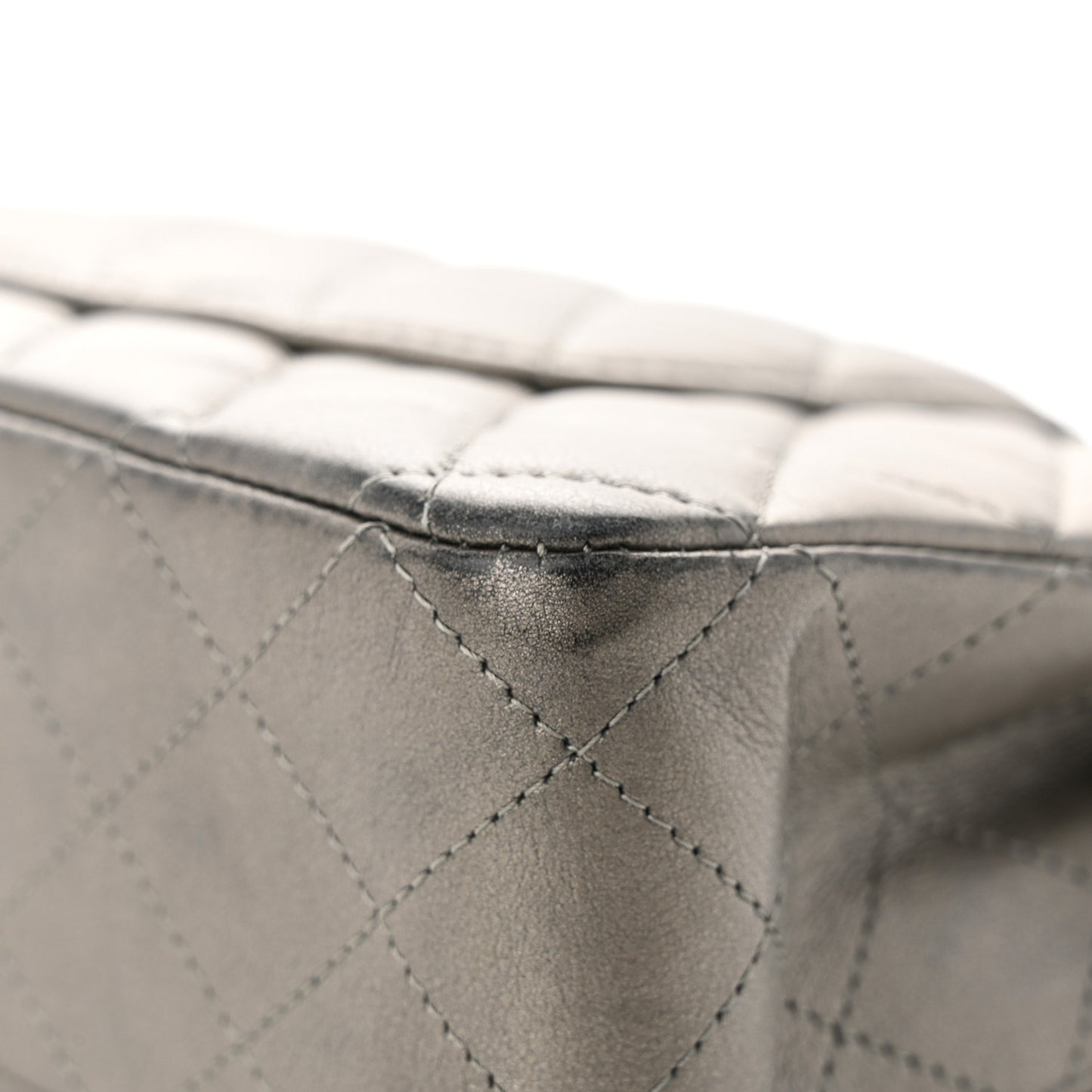 Metallic Calfskin Quilted Medium Double Flap Ruthenium