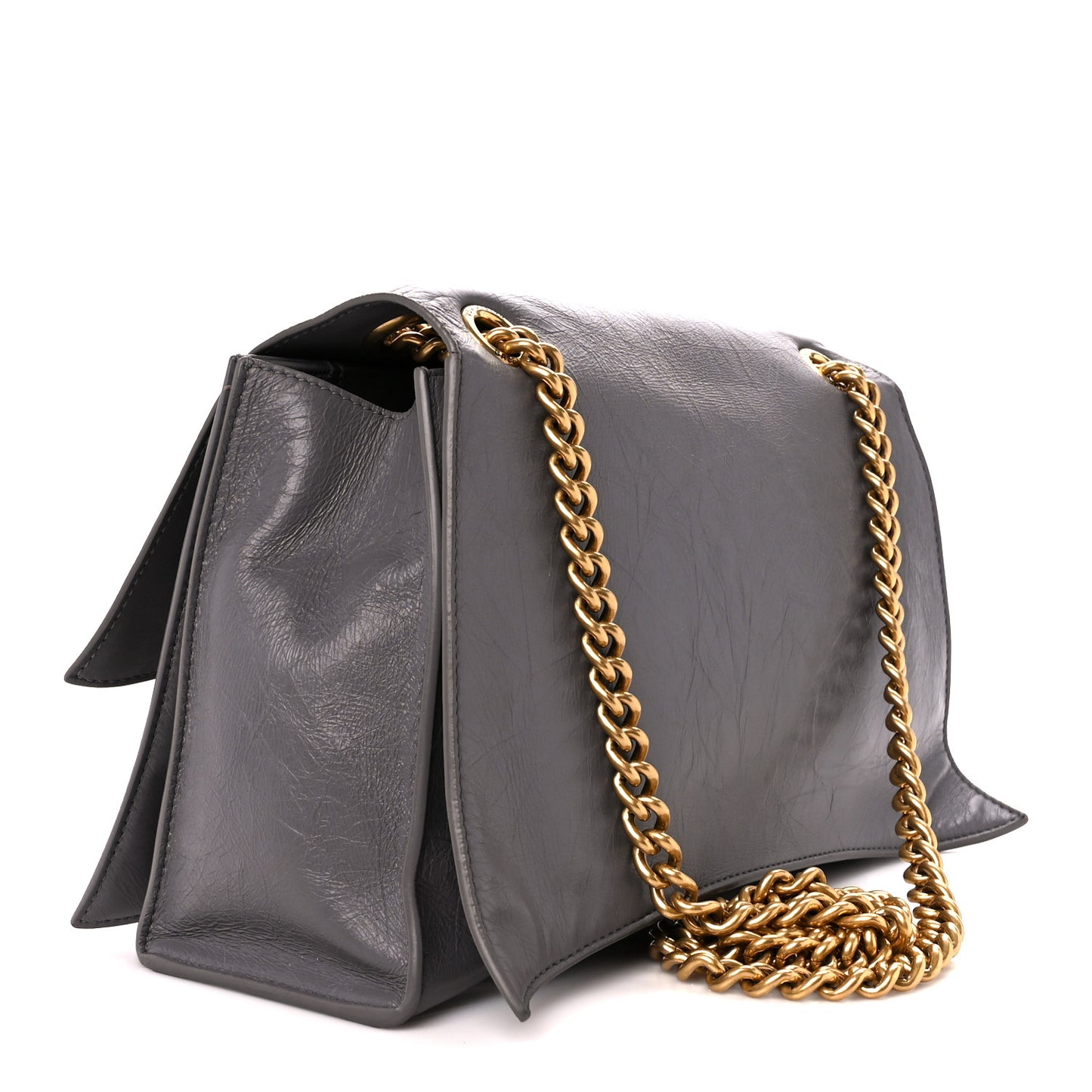 Crushed Calfskin Medium Crush Chain Bag Dark Grey