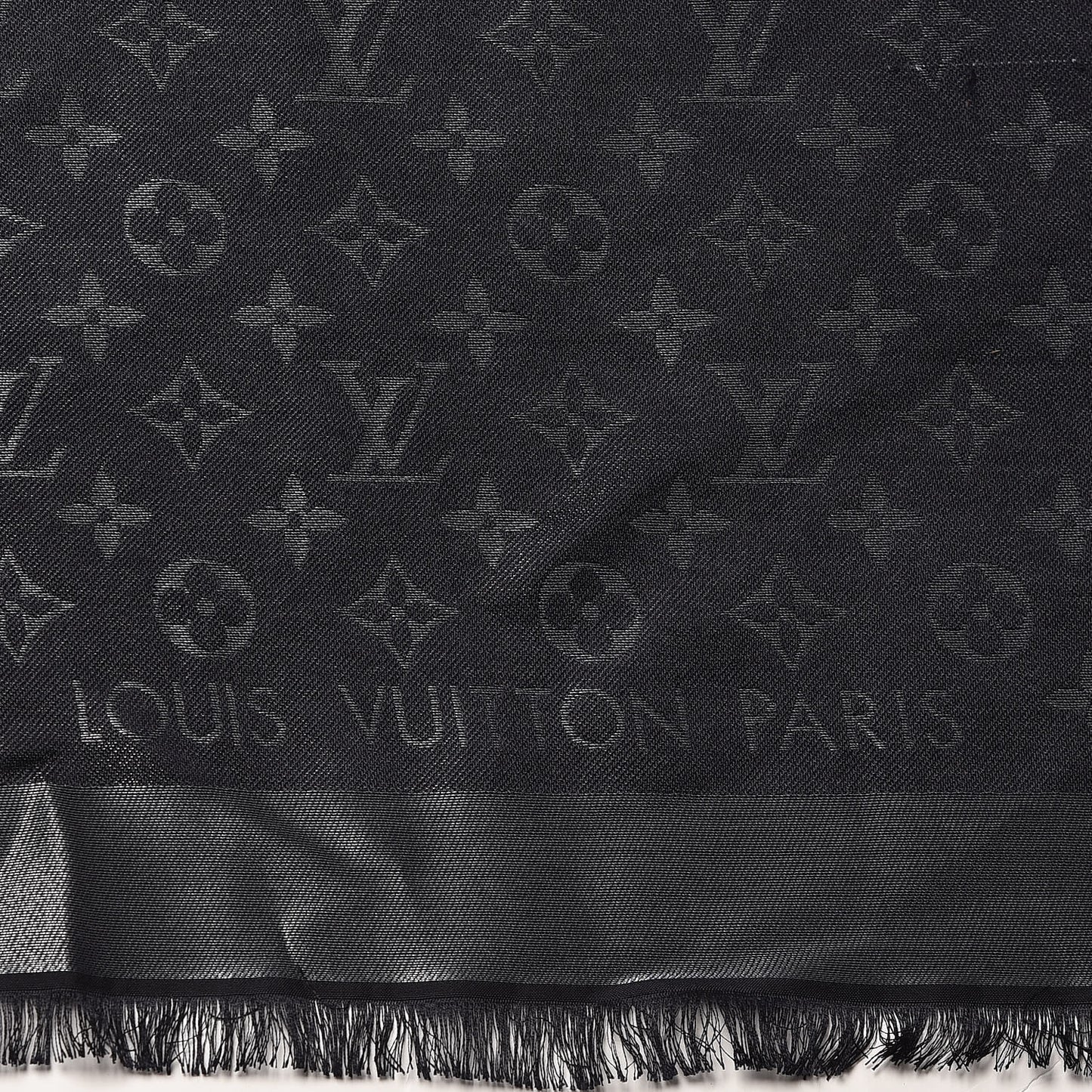Silk Lurex Wool Monogram Shine Shawl Black