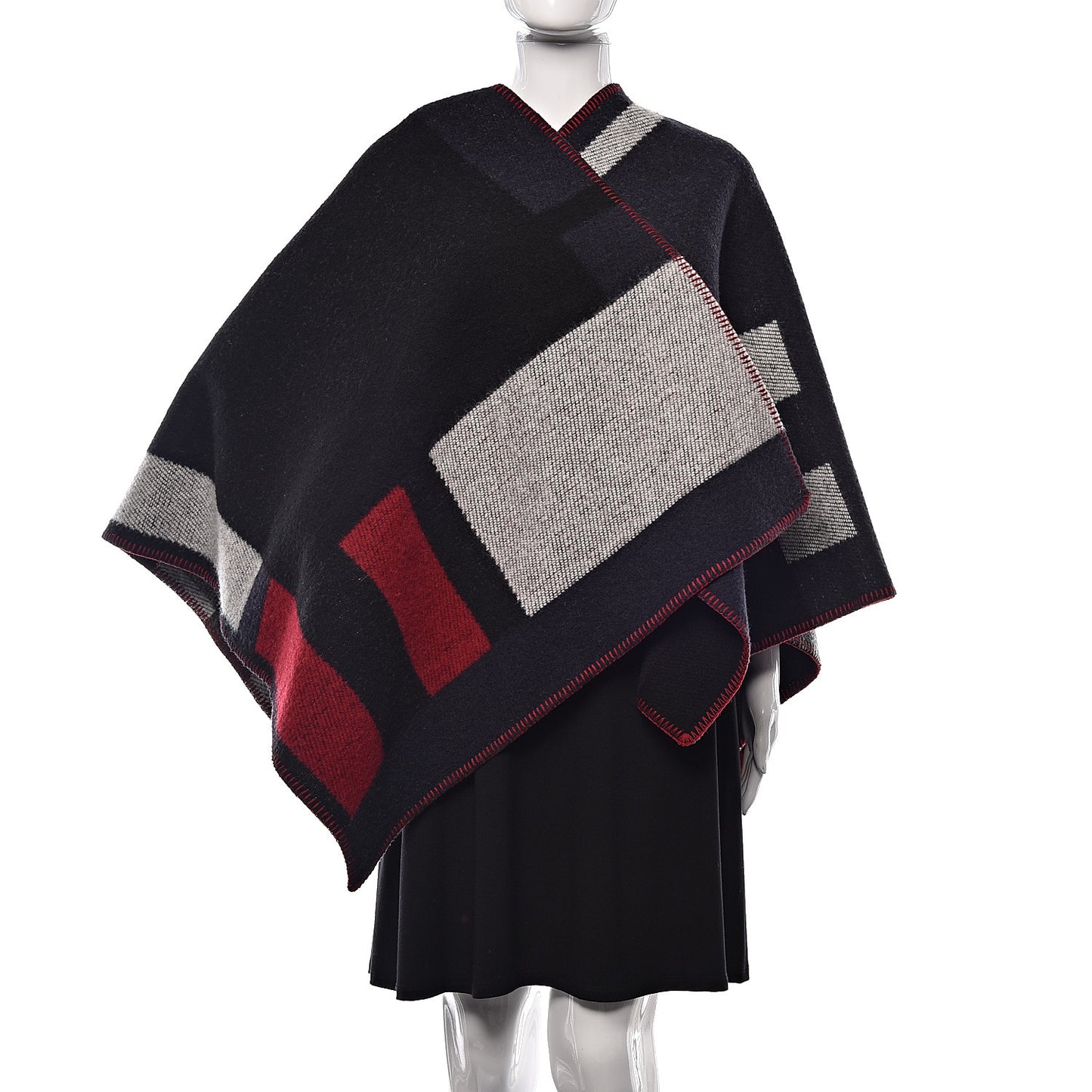 Wool Cashmere Mega Check Cape Scarf Scarf Navy
