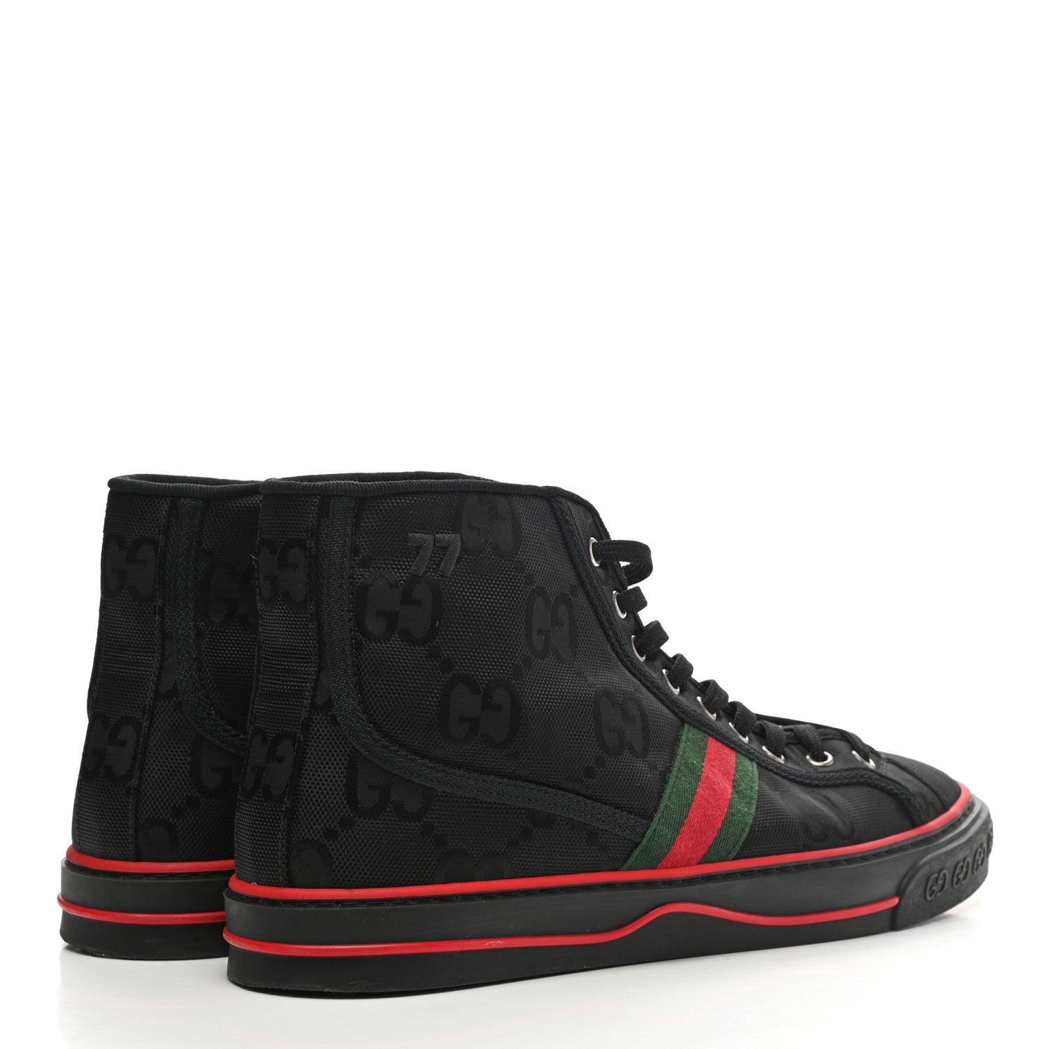 Gucci Econyl Nylon Web Monogram Off The Grid Mens 1977 Tennis High Top Sneakers 11.5 Black 4 of 10