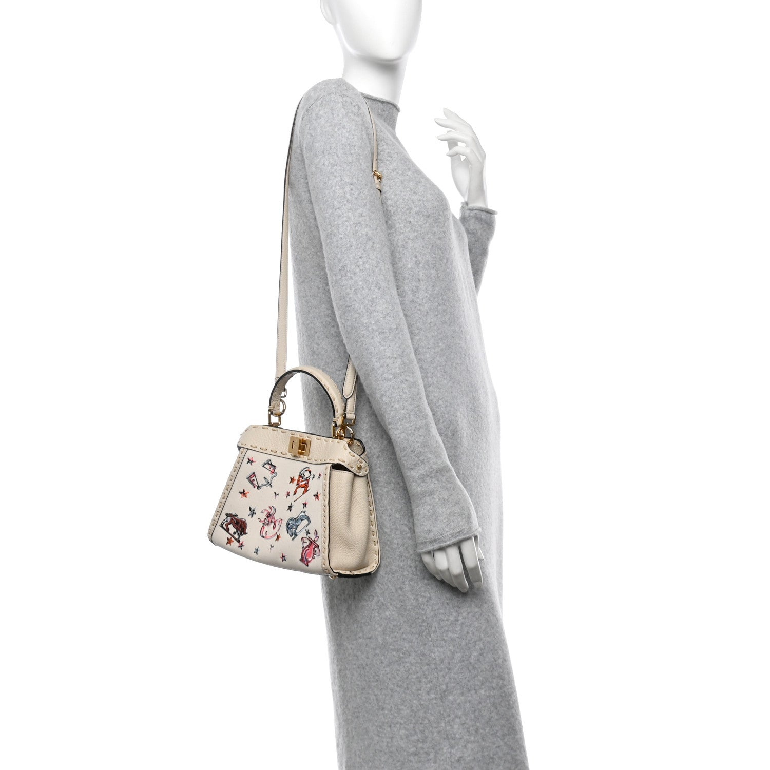 Fendi Canvas Cuoio Romano Selleria Astrology Mini Peekaboo Iconic Satchel Camelia 2 of 14