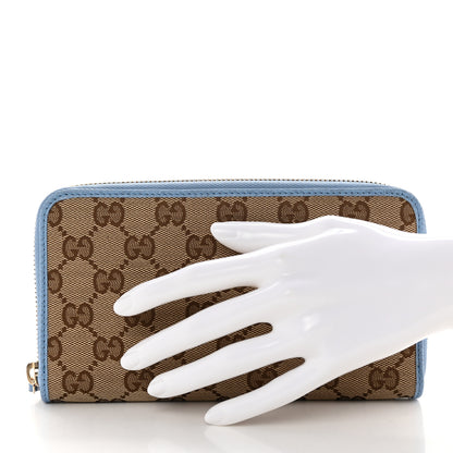 Gucci Monogram Dollar Calfskin Zip Around Wallet Beige Ebony Mineral Blue 2 of 7