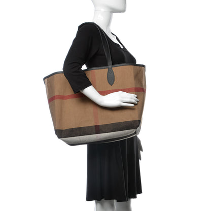 Burberry Coated Canvas Mega Check Medium Doodle Tote Black 2 of 10