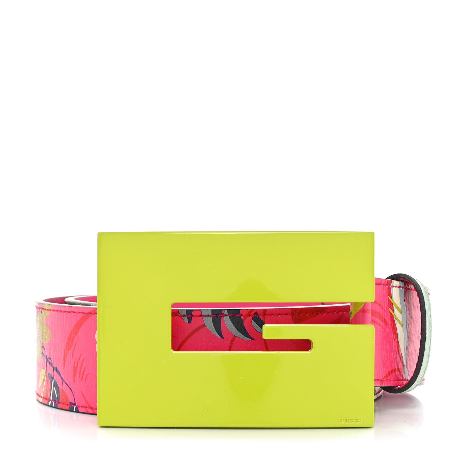 Gucci Calfskin Floral Heron G Cube Memorable Buckle 40mm Belt 75 30 Pink Green Multicolor 1 of 5