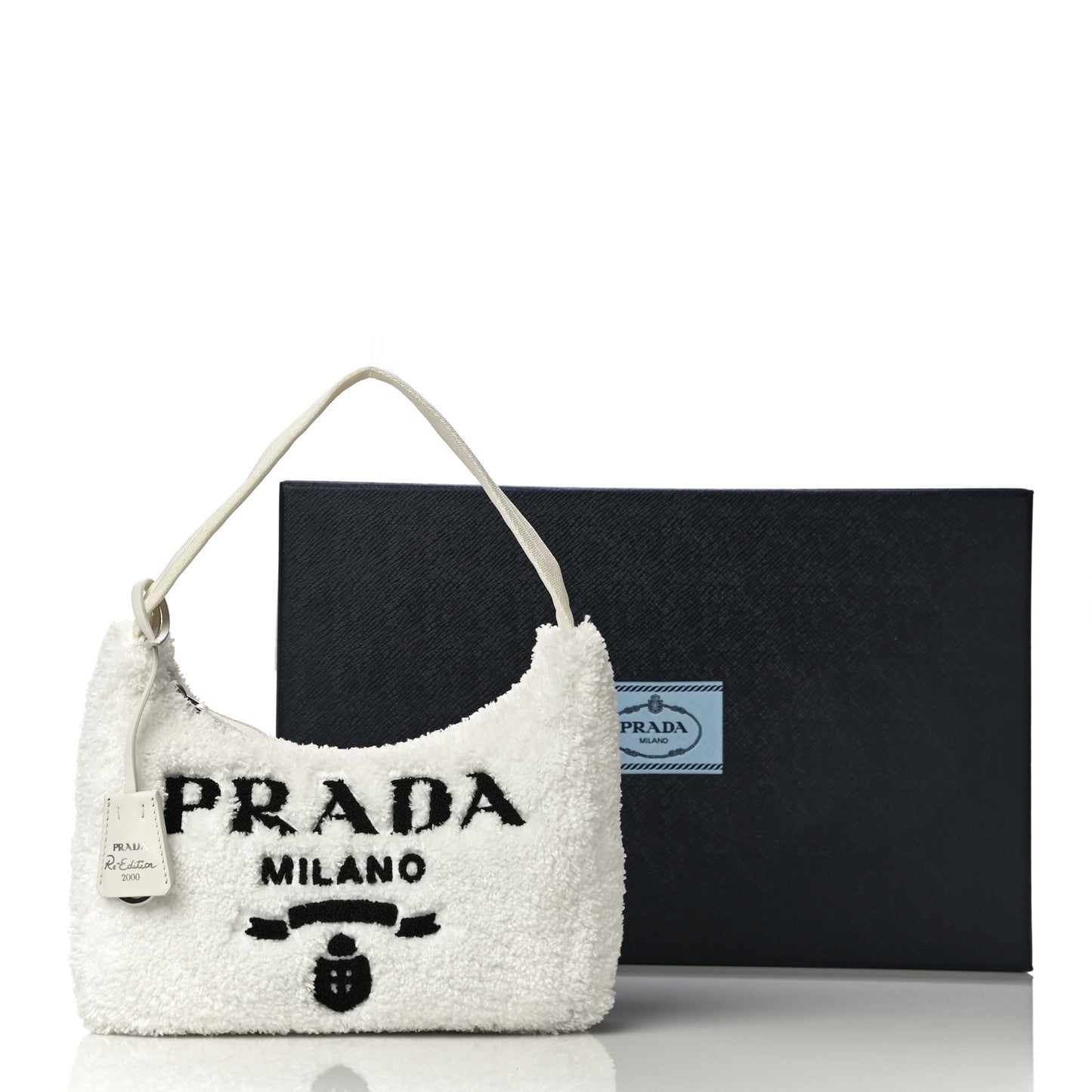 Terry Cloth Mini Re-Edition 2000 Bag White Black