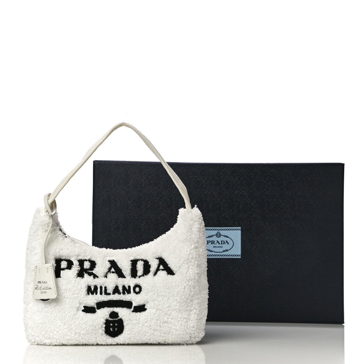 Prada Terry Cloth Mini Re-Edition 2000 Bag White Black 10 of 10