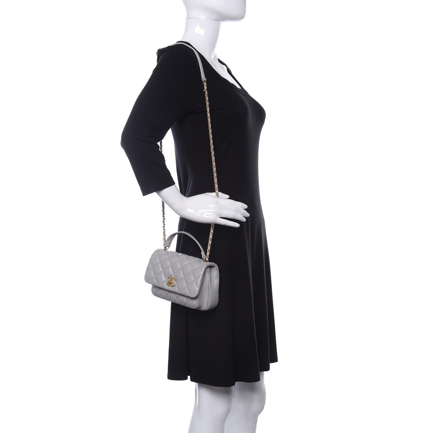 Chanel Calfskin Quilted Top Handle Flap Light Grey 2 of 12