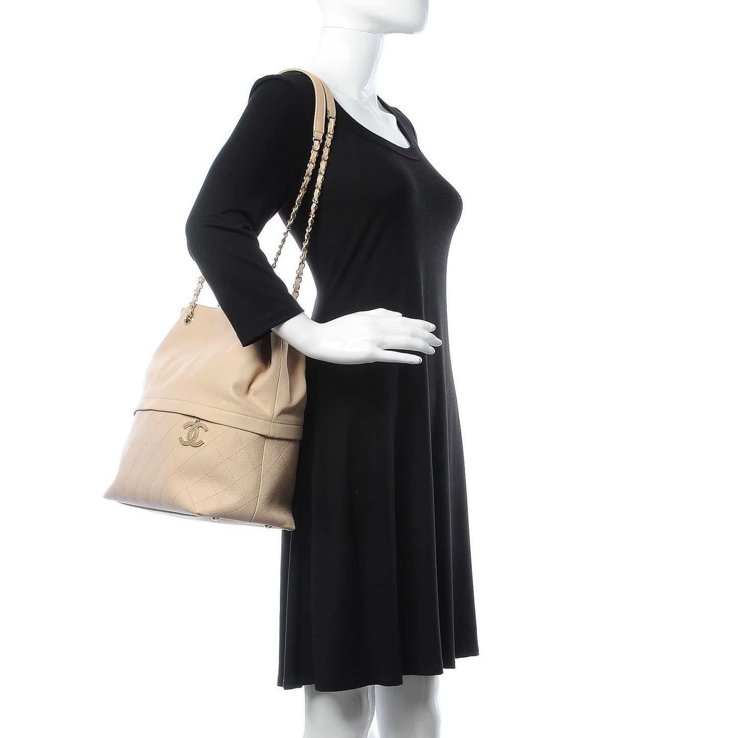 Crumpled Grained Calfskin Zip and Carry Shopping Tote Beige