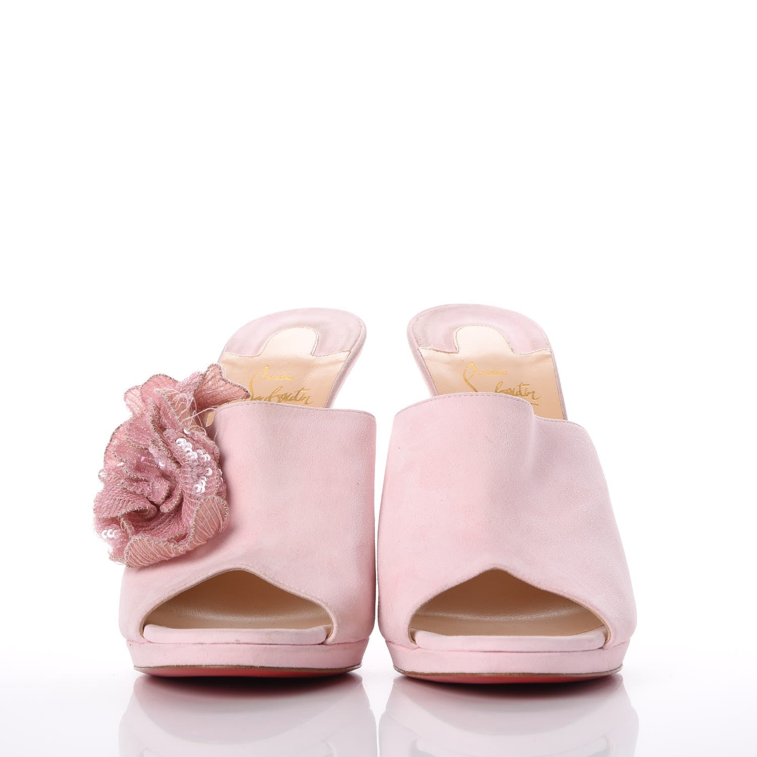 Christian Louboutin Suede Submuline 120 Fleur Paillette Slide Sandals 40.5 Pompadour 2 of 12