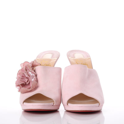 Christian Louboutin Suede Submuline 120 Fleur Paillette Slide Sandals 40.5 Pompadour 2 of 12